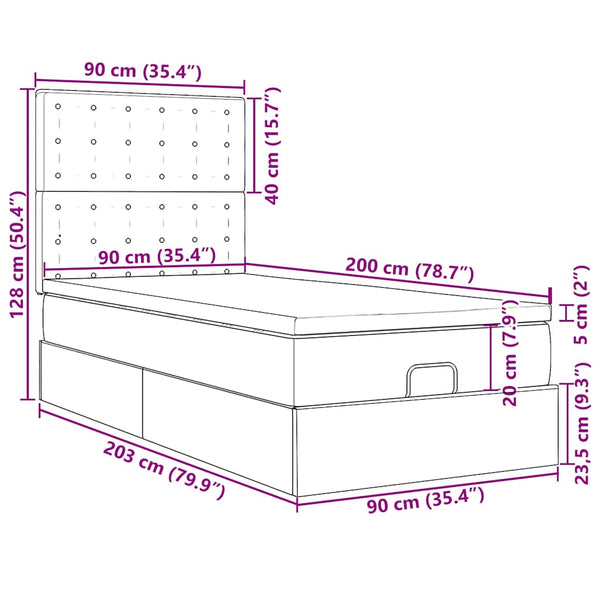 Ottoman Bett mit Matratze & LED Grau 90x200 cm