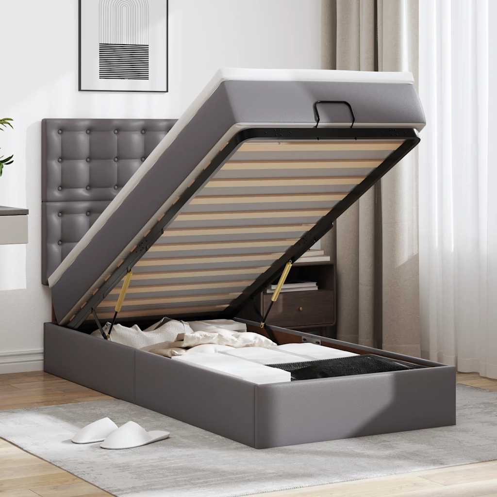Ottoman Bett mit Matratze & LED Grau 90x200 cm