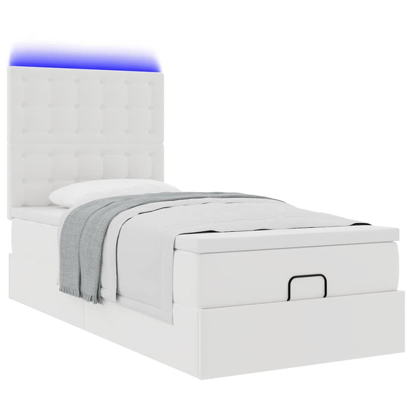 Ottoman Bett 100x200 cm mit Matratze & LED, Weiß
