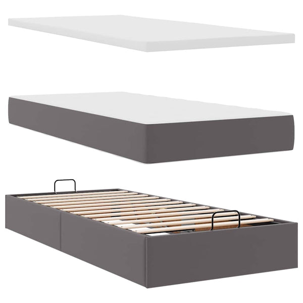 Ottoman Bett mit Matratze & LEDs Grau 100x200 cm