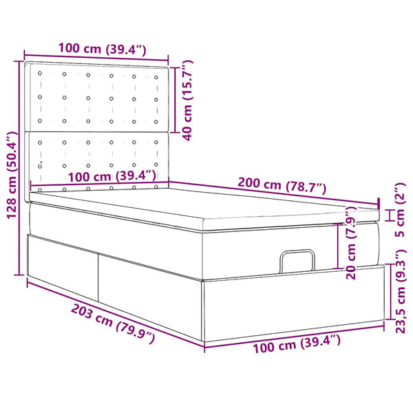 Ottoman Bett mit Matratze & LED 100x200 Kunstleder