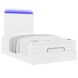 Ottoman Bett mit Matratze & LED Weiß 120x190