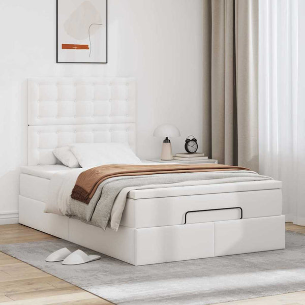 Ottoman Bett mit Matratze & LED Weiß 120x190