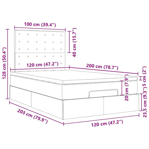 Ottoman Bett 120x200cm mit Matratze & LED