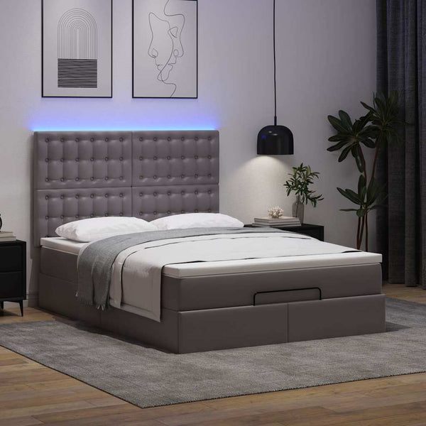 Ottoman Bett mit Matratze & LEDs Grau 140x190 cm
