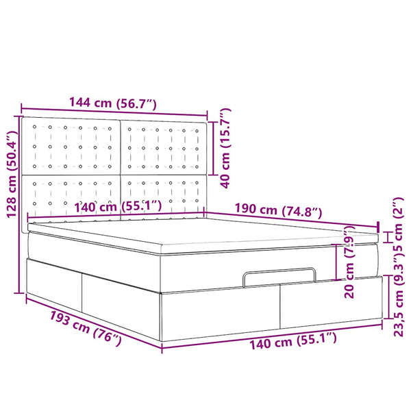 Ottoman Bett mit Matratze & LEDs Grau 140x190 cm