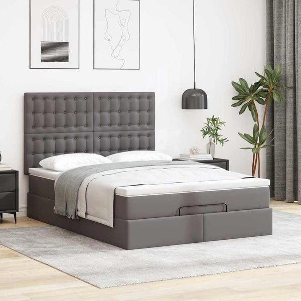 Ottoman Bett mit Matratze & LEDs Grau 140x190 cm