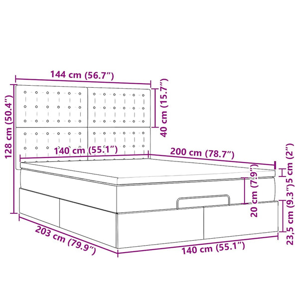 Ottoman Bett mit Matratze & LEDs 140x200 cm