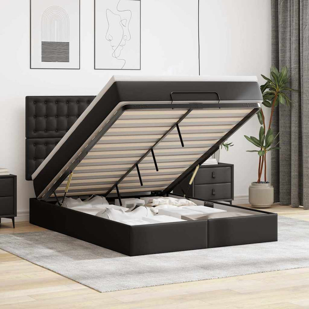 vidaXL Lit Ottoman avec matelas et LED Noir 140x200 cm Similicuir