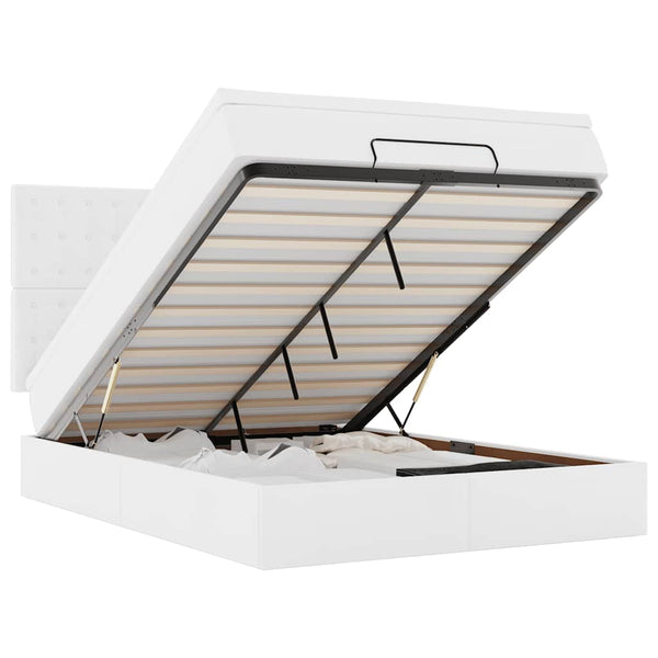 Ottoman Bett mit Matratze & LED Weiß 140x200 cm