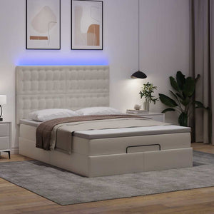 Ottoman Bett mit Matratze & LED Weiß 140x200 cm