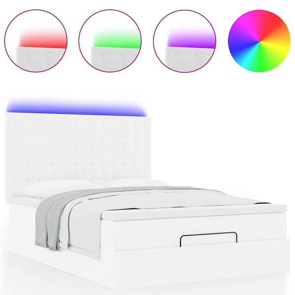Ottoman Bett mit Matratze & LED Weiß 140x200 cm