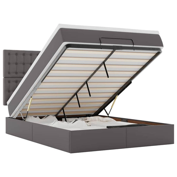 Ottoman Bett mit Matratze & LEDs Grau 140x200 cm