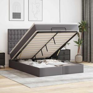 Ottoman Bett mit Matratze & LEDs Grau 140x200 cm