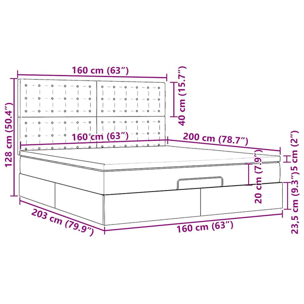 Ottoman Bett mit Matratze & LED Grau 160x200 cm