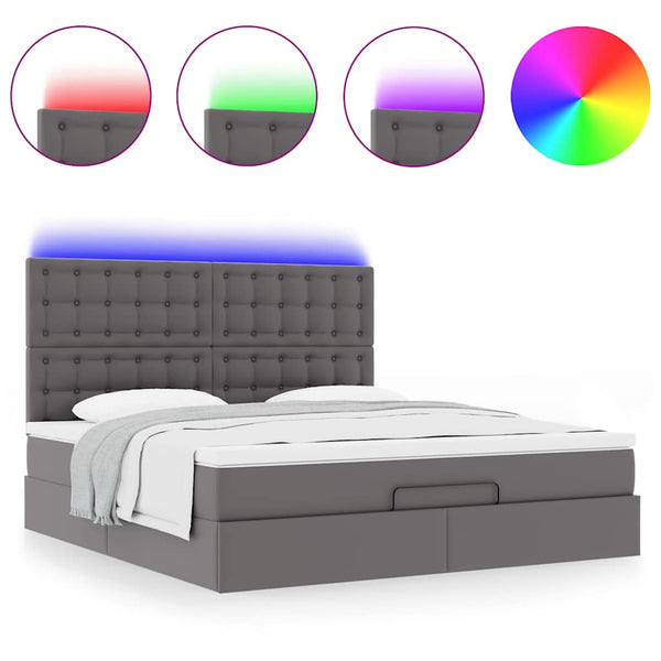 Ottoman Bett mit Matratze & LED Grau 160x200 cm