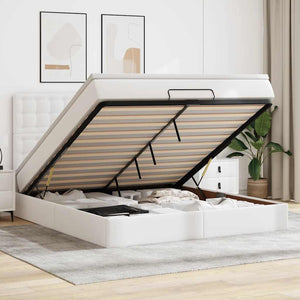 Ottoman Bett mit Matratze & LED Weiß 180x200 cm