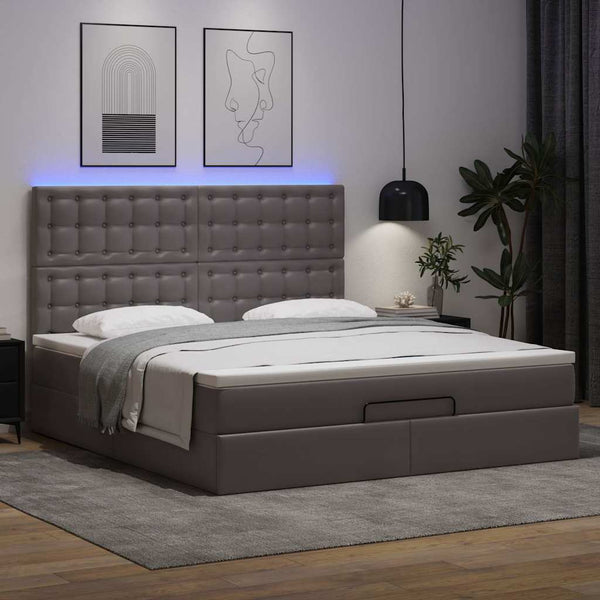 Ottoman Bett mit Matratze & LEDs Grau 180x200 cm