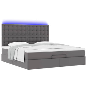 Ottoman Bett mit Matratze & LEDs Grau 180x200 cm