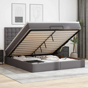 Ottoman Bett mit Matratze & LEDs Grau 180x200 cm