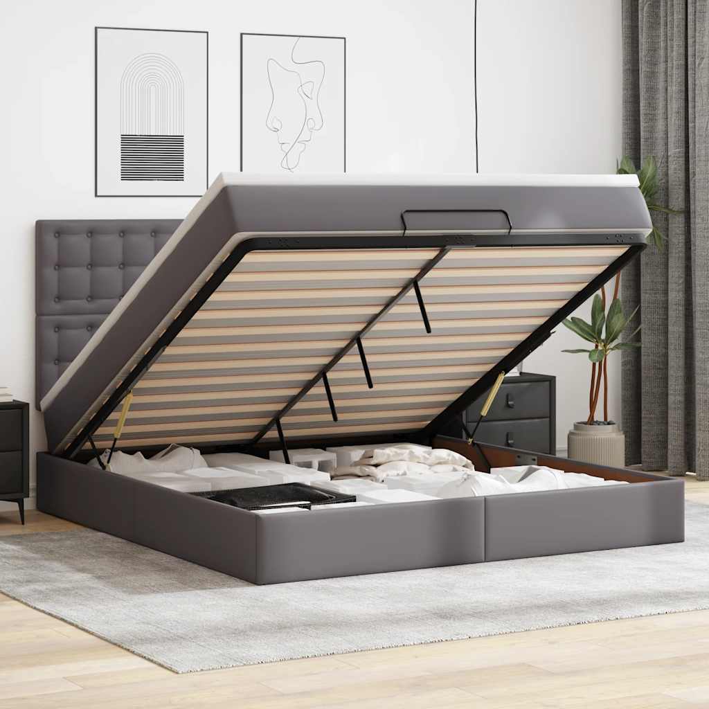 Ottoman Bett mit Matratze & LEDs Grau 180x200 cm
