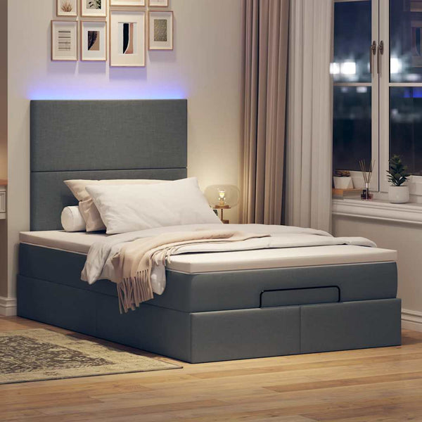 Ottoman Bett mit Matratze & LEDs 120x190 cm Dunkelgrau