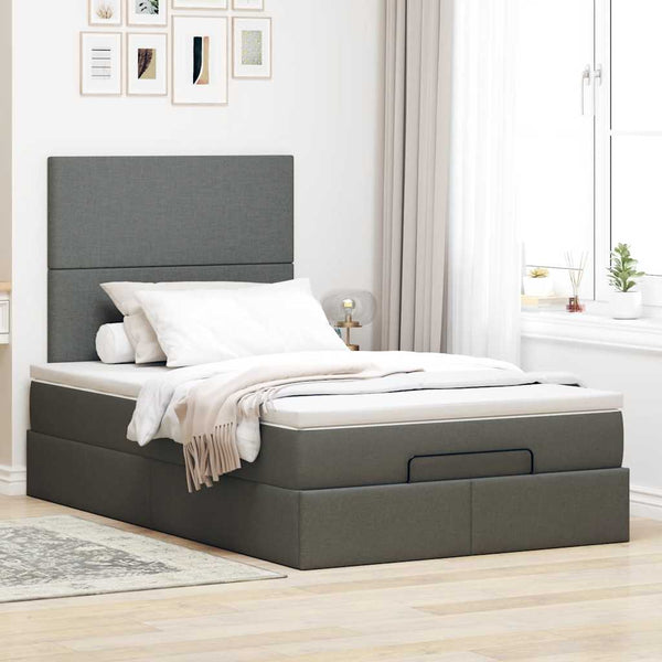 Ottoman Bett mit Matratze & LEDs 120x190 cm Dunkelgrau
