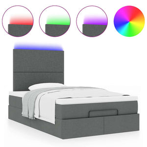 Ottoman Bett mit Matratze & LEDs 120x190 cm Dunkelgrau