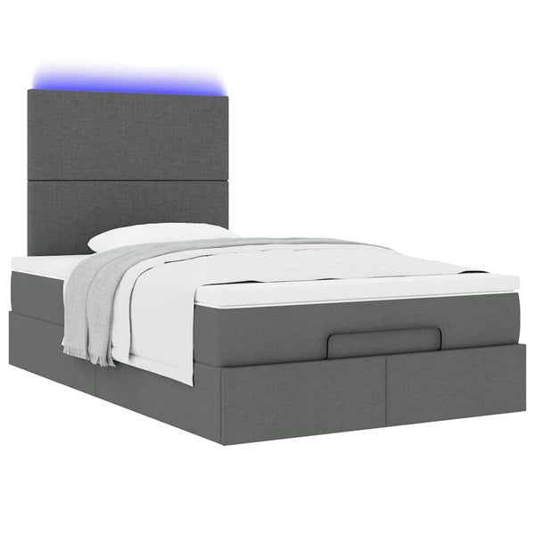Ottoman Bett mit Matratze & LEDs 120x190 cm Dunkelgrau