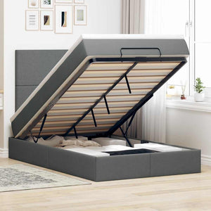 Ottoman Bett mit Matratze & LEDs 120x190 cm Dunkelgrau