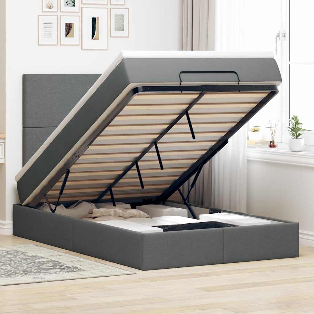Ottoman Bett mit Matratze & LEDs 120x190 cm Dunkelgrau