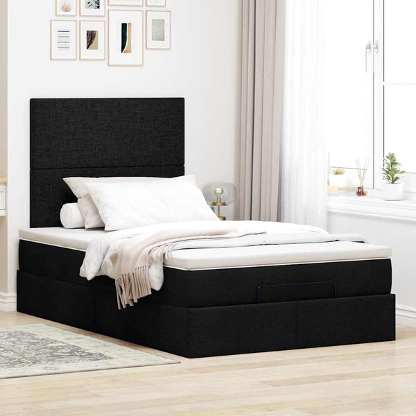 Ottoman Bett mit Matratze & LEDs 120x190 cm Schwarz