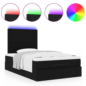Ottoman Bett mit Matratze & LEDs 120x190 cm Schwarz