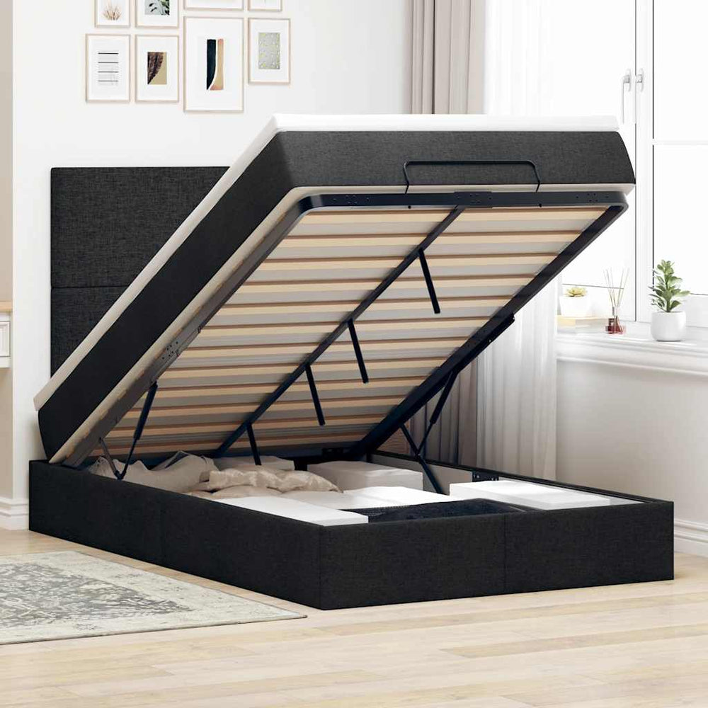 vidaXL Lit Ottoman avec matelas et LED Noir Tissu 120x190 cm