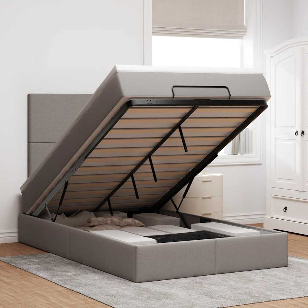 vidaXL Lit ottoman avec matelas et LED taupe 120x190 cm tissu