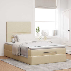 Ottoman Bett mit Matratze & LEDs Creme 120x190 cm
