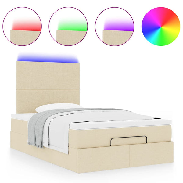 Ottoman Bett mit Matratze & LEDs Creme 120x190 cm