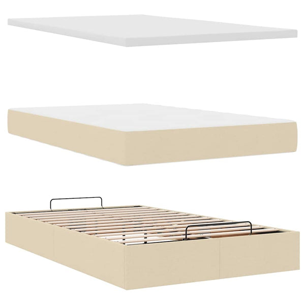 Ottoman Bett mit Matratze & LEDs Creme 120x190 cm