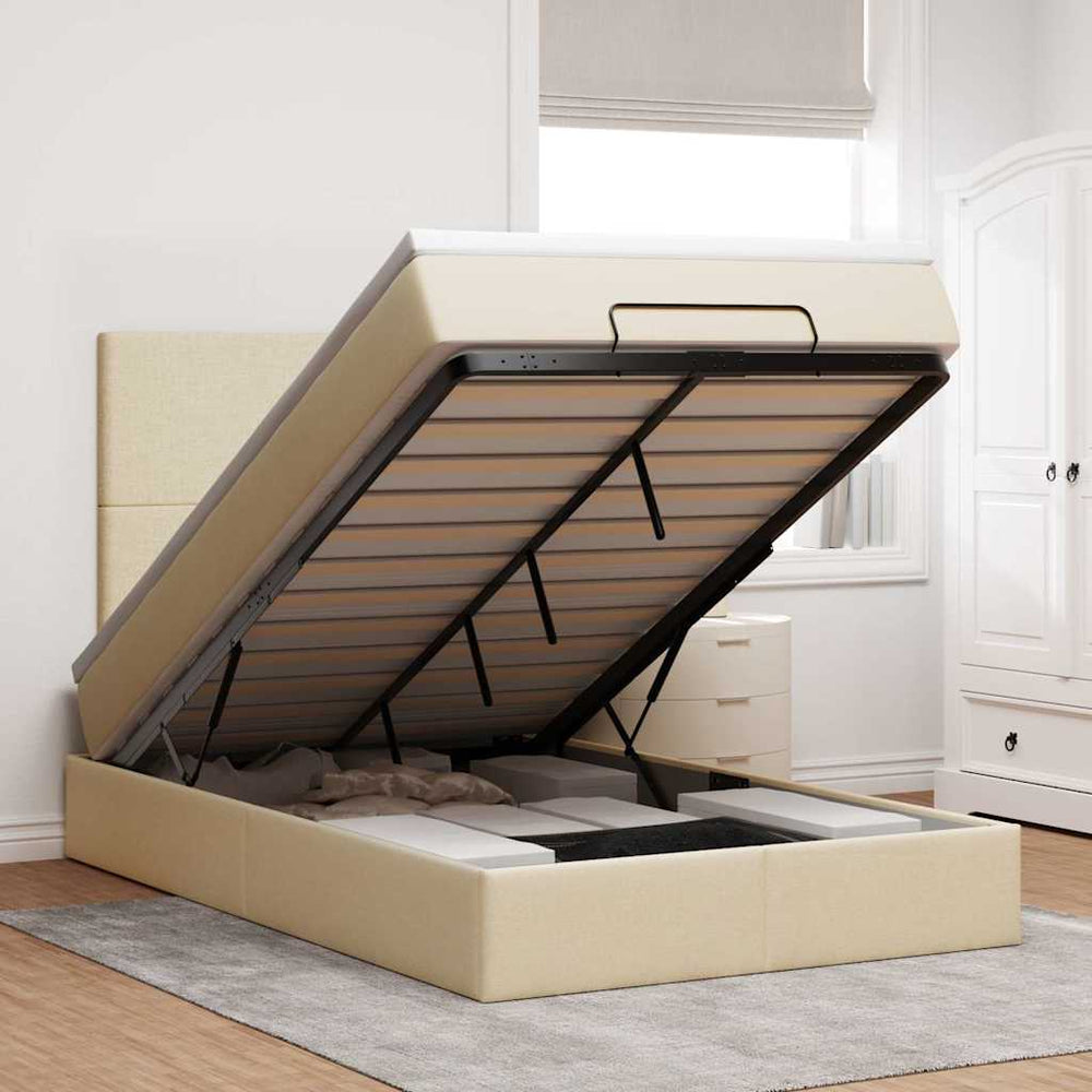 vidaXL Lit ottoman avec matelas et LED Crème 120x190 cm Tissu