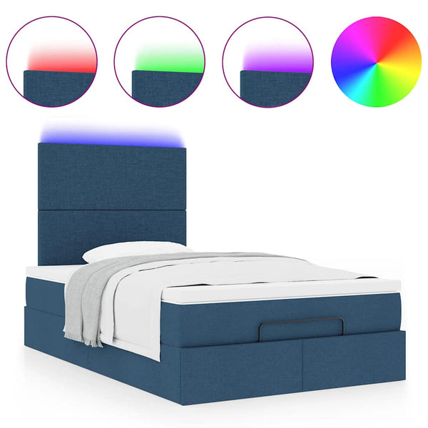 Ottoman Bett mit Matratze & LEDs Blau 120x190 cm