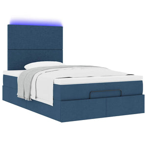Ottoman Bett mit Matratze & LEDs Blau 120x190 cm
