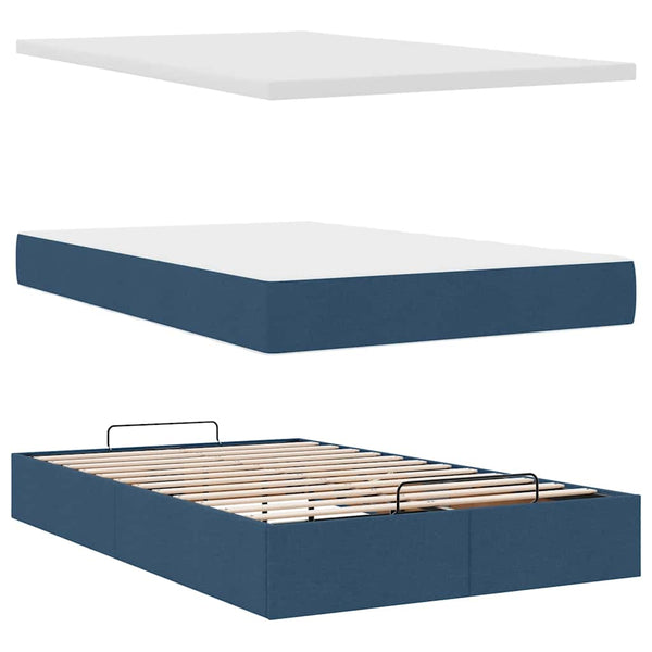Ottoman Bett mit Matratze & LEDs Blau 120x190 cm