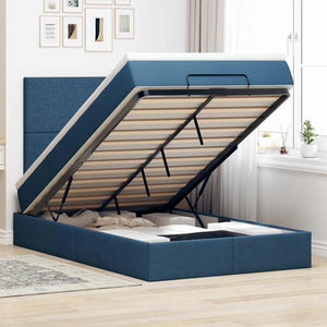 Ottoman Bett mit Matratze & LEDs Blau 120x190 cm