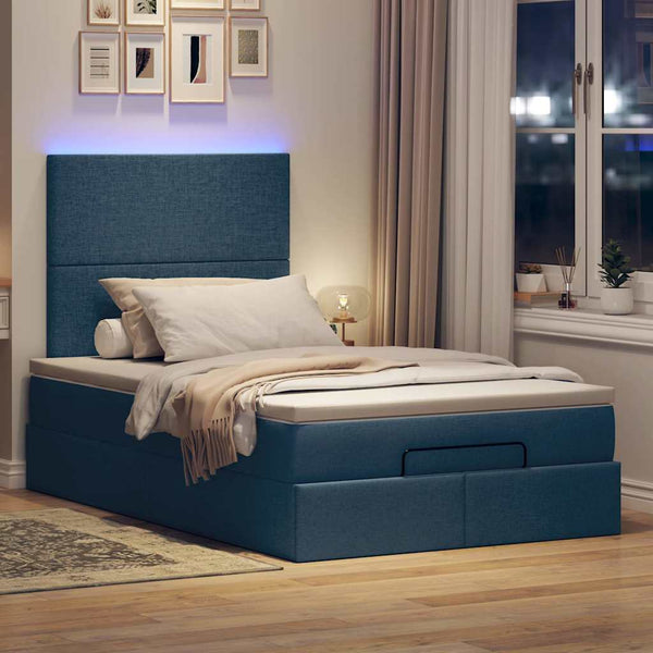Ottoman Bett mit Matratze & LEDs Blau 120x200 cm
