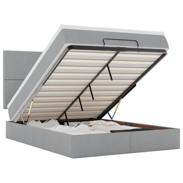 Ottoman Bett mit Matratze & LEDs 140x190 cm Hellgrau