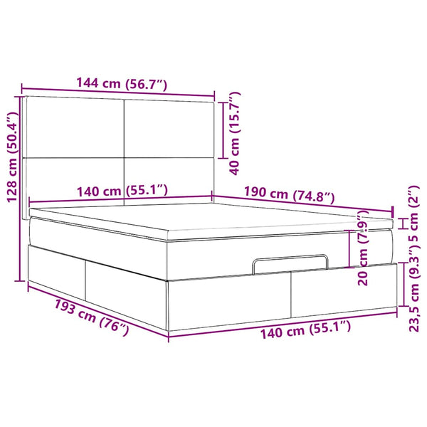 Ottoman Bett mit Matratze & LEDs 140x190 cm Hellgrau