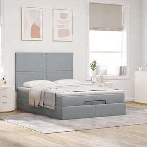 Ottoman Bett mit Matratze & LEDs 140x190 cm Hellgrau