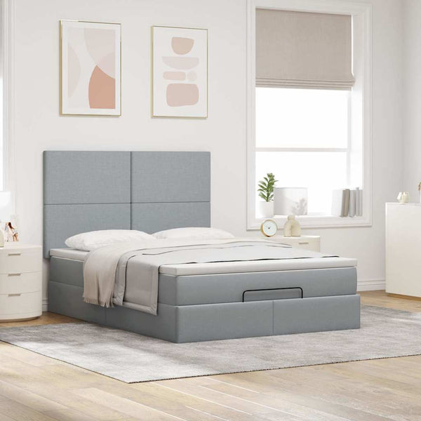 Ottoman Bett mit Matratze & LEDs 140x190 cm Hellgrau