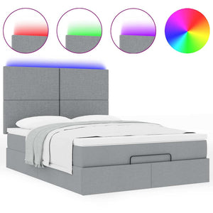 Ottoman Bett mit Matratze & LEDs 140x190 cm Hellgrau