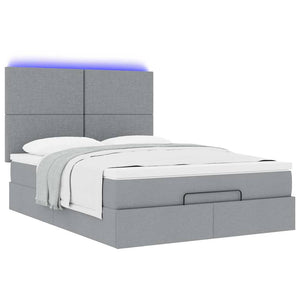 Ottoman Bett mit Matratze & LEDs 140x190 cm Hellgrau